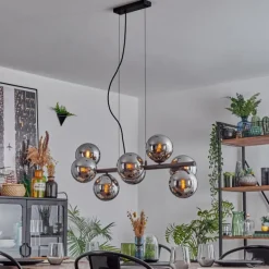 Koyoto Suspension, Boule lumineuse, Suspension Chrome, Fumé, 8 lumières