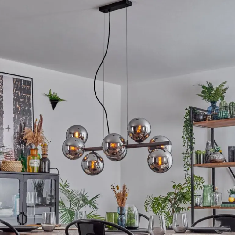 Koyoto Suspension, Boule lumineuse, Suspension Chrome, Fumé, 8 lumières