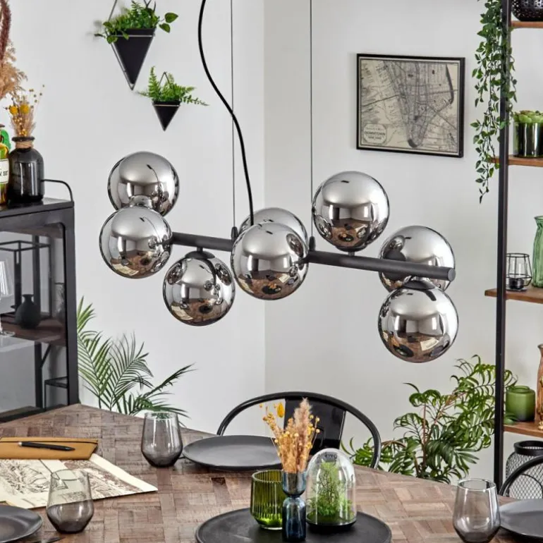 Koyoto Suspension, Boule lumineuse, Suspension Chrome, Fumé, 8 lumières