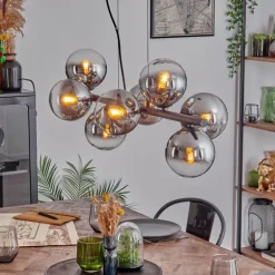 Koyoto Suspension, Boule lumineuse, Suspension Chrome, Clair, Fumé, 8 lumières