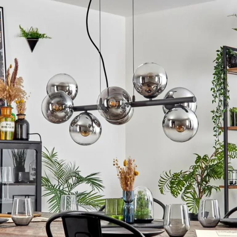 Koyoto Suspension, Boule lumineuse, Suspension Chrome, Clair, Fumé, 8 lumières
