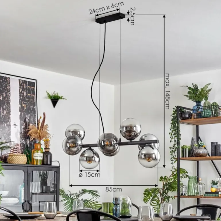 Koyoto Suspension, Boule lumineuse, Suspension Chrome, Clair, Fumé, 8 lumières
