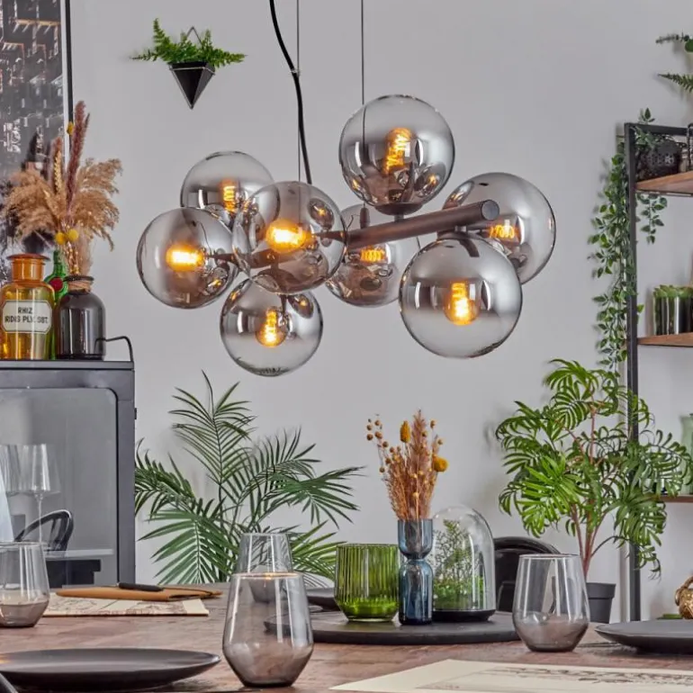 Koyoto Suspension, Boule lumineuse, Suspension Chrome, Clair, Fumé, 8 lumières