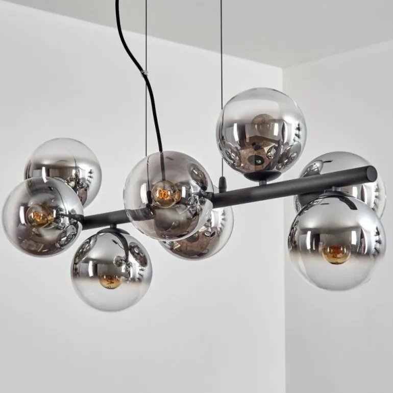Koyoto Suspension, Boule lumineuse, Suspension Chrome, Clair, Fumé, 8 lumières