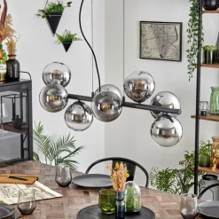 Koyoto Suspension, Boule lumineuse, Suspension Chrome, Clair, Fumé, 8 lumières