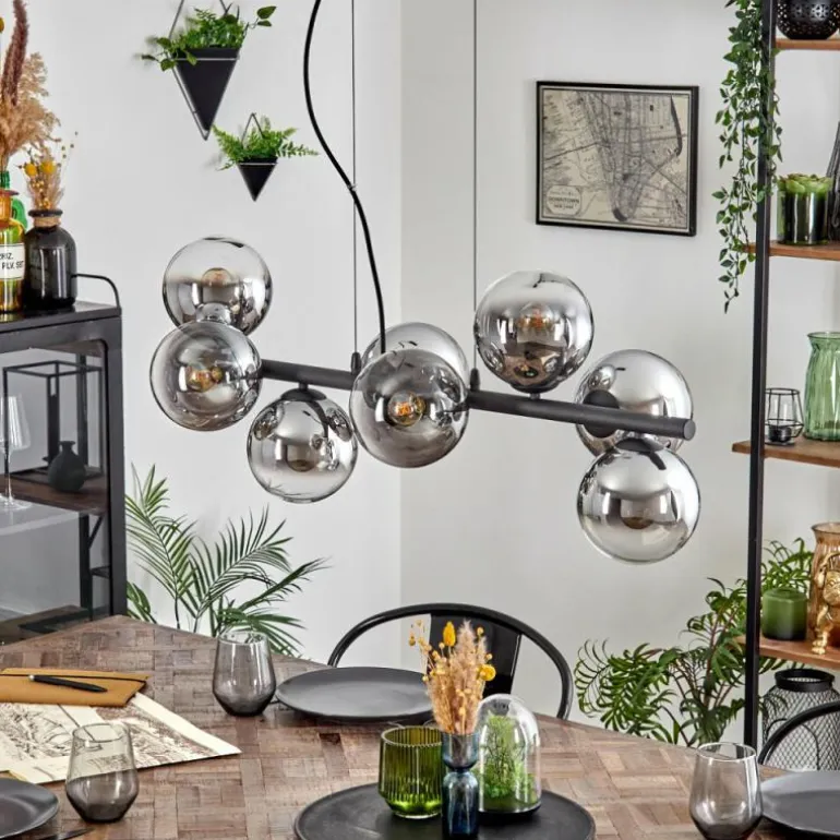 Koyoto Suspension, Boule lumineuse, Suspension Chrome, Clair, Fumé, 8 lumières