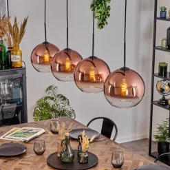Koyoto Suspension, Boule lumineuse, Suspension Clair, Cuivré, 4 lumières