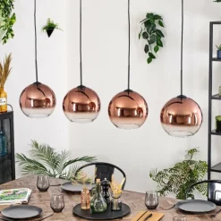 Koyoto Suspension, Boule lumineuse, Suspension Clair, Cuivré, 4 lumières