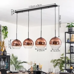 Koyoto Suspension, Boule lumineuse, Suspension Clair, Cuivré, 4 lumières