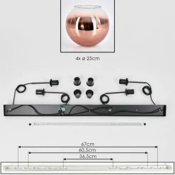 Koyoto Suspension, Boule lumineuse, Suspension Clair, Cuivré, 4 lumières