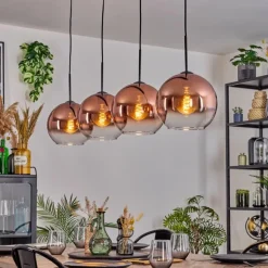 Koyoto Suspension, Boule lumineuse, Suspension Clair, Cuivré, 4 lumières