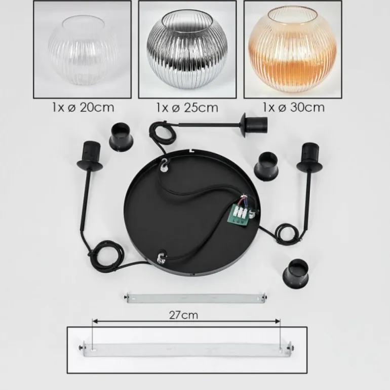 Koyoto Suspension, Boule lumineuse, Suspension 30 cm Noir, 3 lumières