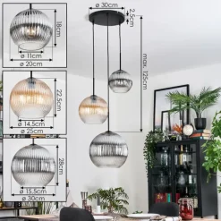Koyoto Suspension, Boule lumineuse, Suspension, Suspension grappe Ambre, Clair, Fumé, 3 lumières