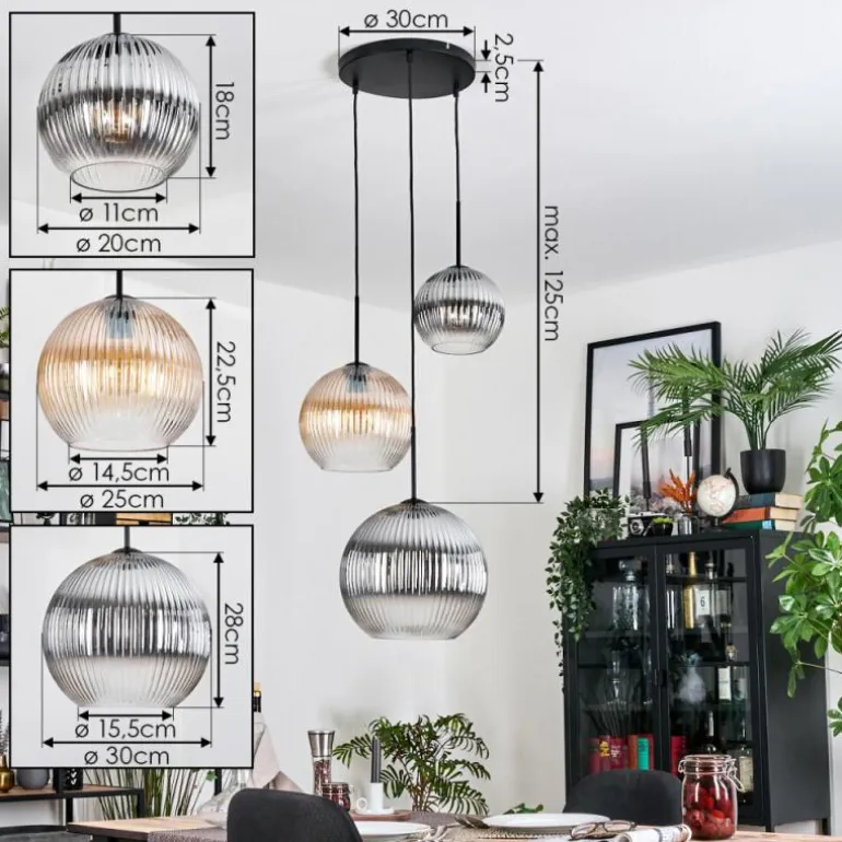 Koyoto Suspension, Boule lumineuse, Suspension, Suspension grappe Ambre, Clair, Fumé, 3 lumières