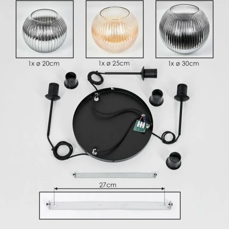 Koyoto Suspension, Boule lumineuse, Suspension, Suspension grappe Ambre, Clair, Fumé, 3 lumières