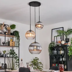 Koyoto Suspension, Boule lumineuse, Suspension, Suspension grappe Ambre, Clair, Fumé, 3 lumières