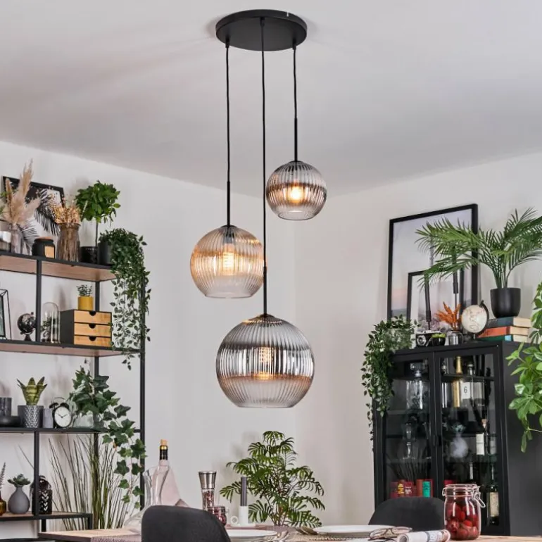 Koyoto Suspension, Boule lumineuse, Suspension, Suspension grappe Ambre, Clair, Fumé, 3 lumières