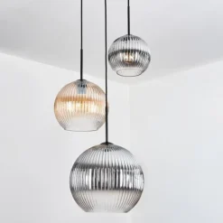 Koyoto Suspension, Boule lumineuse, Suspension, Suspension grappe Ambre, Clair, Fumé, 3 lumières