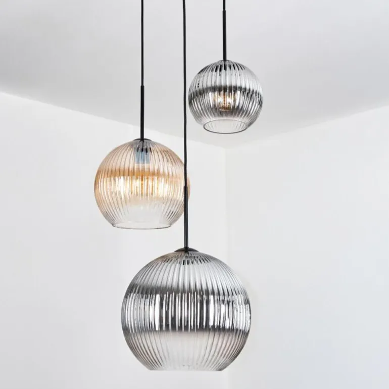 Koyoto Suspension, Boule lumineuse, Suspension, Suspension grappe Ambre, Clair, Fumé, 3 lumières