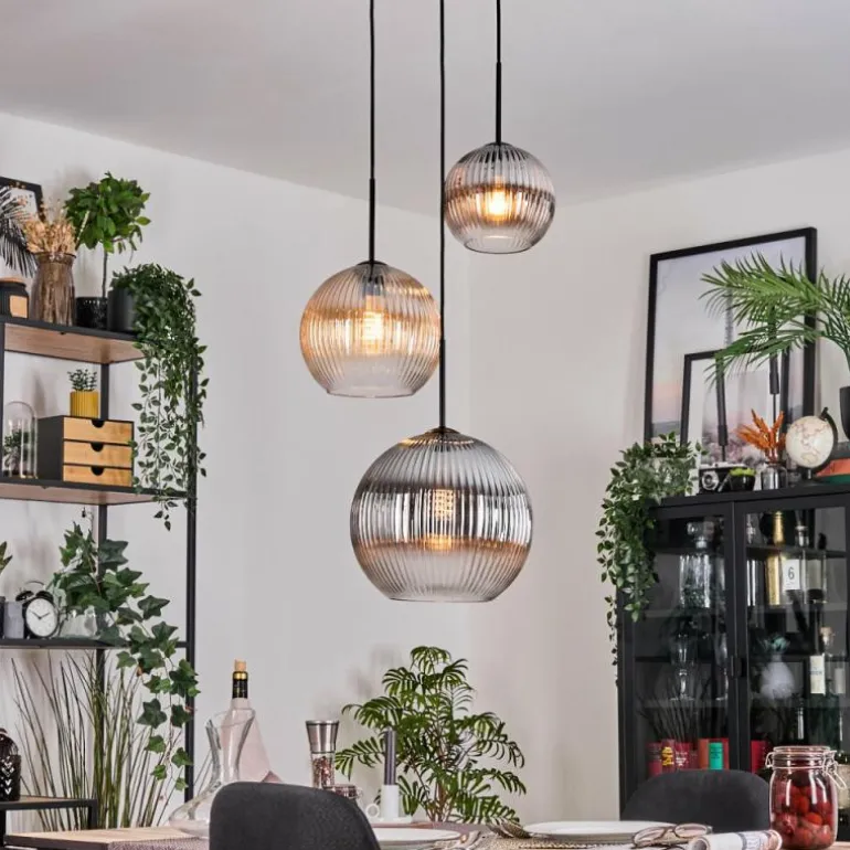 Koyoto Suspension, Boule lumineuse, Suspension, Suspension grappe Ambre, Clair, Fumé, 3 lumières