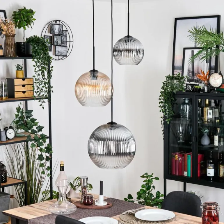 Koyoto Suspension, Boule lumineuse, Suspension, Suspension grappe Ambre, Clair, Fumé, 3 lumières