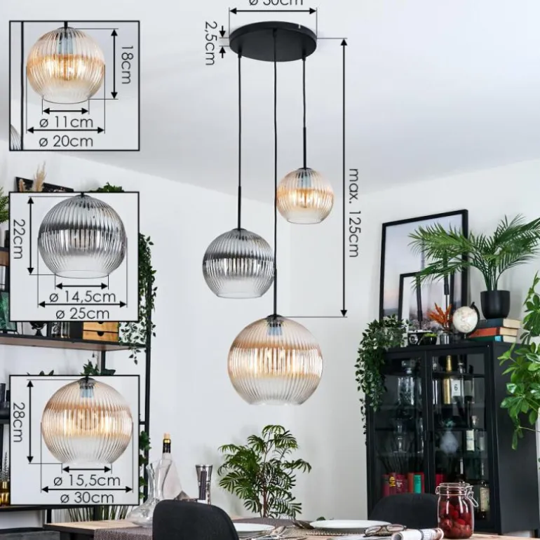 Koyoto Suspension, Boule lumineuse, Suspension, Suspension grappe Noir, 3 lumières