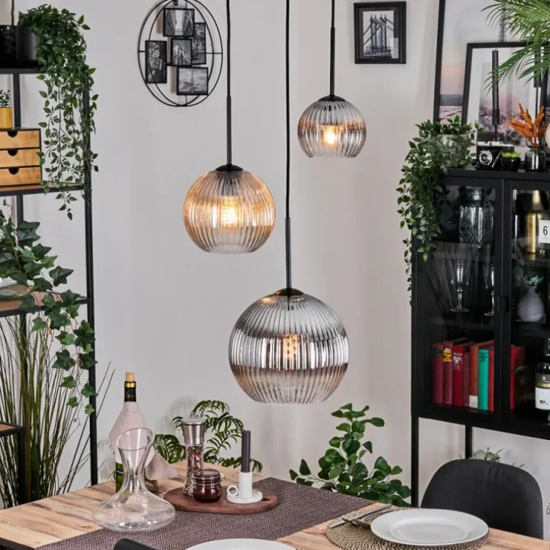 Koyoto Suspension, Boule lumineuse, Suspension Ambre, Clair, Fumé, 3 lumières