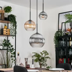 Koyoto Suspension, Boule lumineuse, Suspension Ambre, Clair, Fumé, 3 lumières