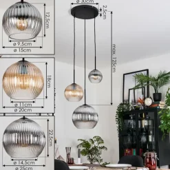 Koyoto Suspension, Boule lumineuse, Suspension Ambre, Clair, Fumé, 3 lumières