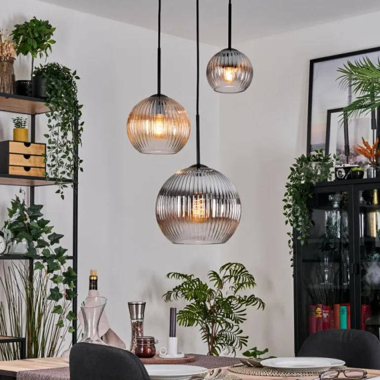 Koyoto Suspension, Boule lumineuse, Suspension Ambre, Clair, Fumé, 3 lumières