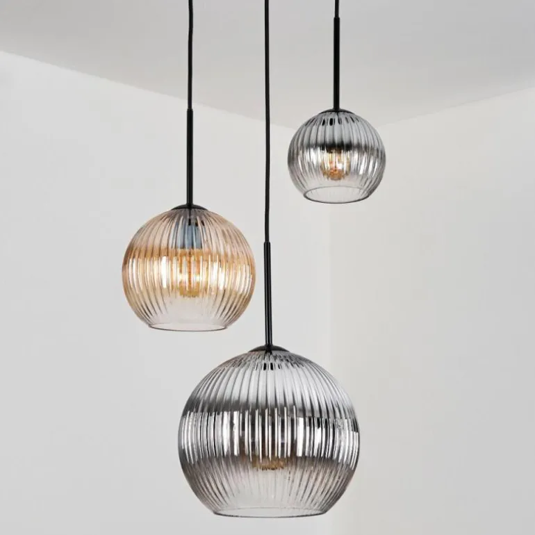 Koyoto Suspension, Boule lumineuse, Suspension Ambre, Clair, Fumé, 3 lumières