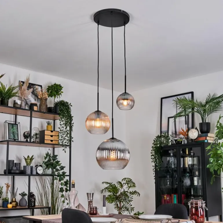 Koyoto Suspension, Boule lumineuse, Suspension Ambre, Clair, Fumé, 3 lumières