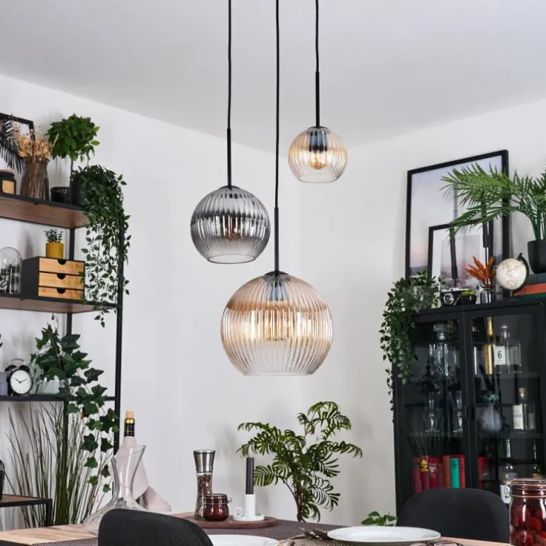 Koyoto Suspension, Boule lumineuse, Suspension Ambre, Clair, Fumé, 3 lumières