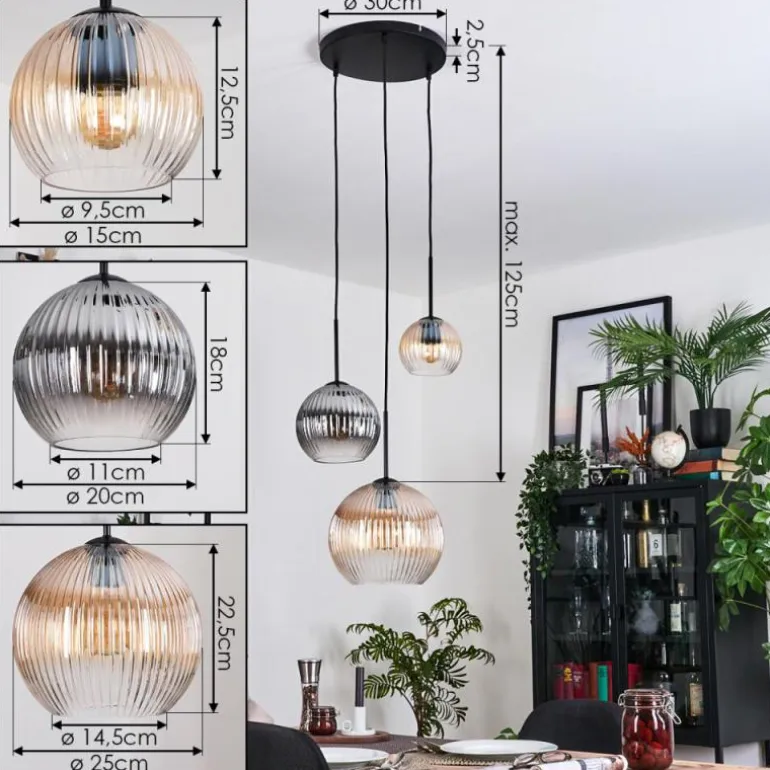 Koyoto Suspension, Boule lumineuse, Suspension Ambre, Clair, Fumé, 3 lumières