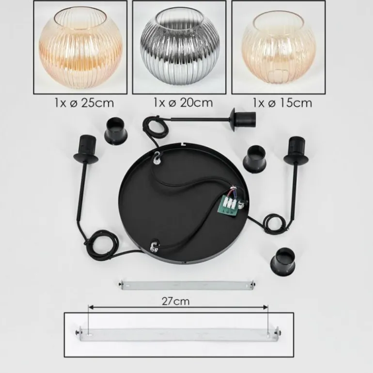 Koyoto Suspension, Boule lumineuse, Suspension Ambre, Clair, Fumé, 3 lumières