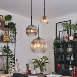 Koyoto Suspension, Boule lumineuse, Suspension Ambre, Clair, Fumé, 3 lumières