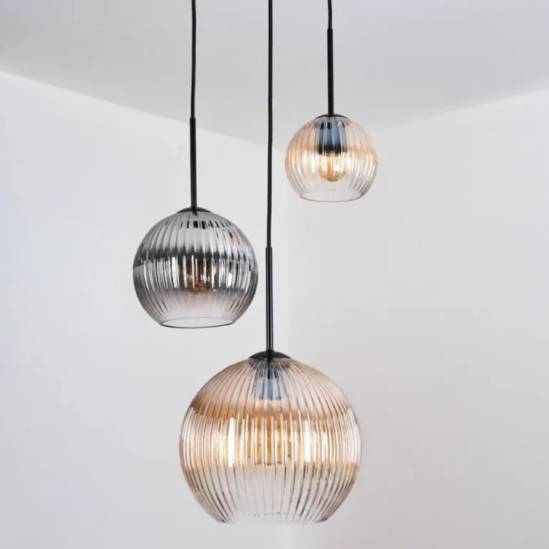 Koyoto Suspension, Boule lumineuse, Suspension Ambre, Clair, Fumé, 3 lumières