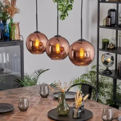 Koyoto Suspension, Boule lumineuse, Suspension Cuivré, 3 lumières
