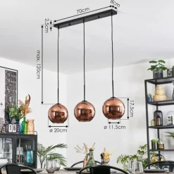 Koyoto Suspension, Boule lumineuse, Suspension Cuivré, 3 lumières