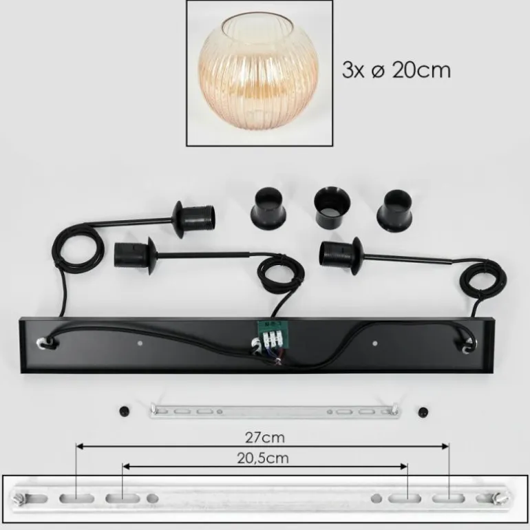 Koyoto Suspension, Boule lumineuse, Suspension Ambre, Clair, 3 lumières