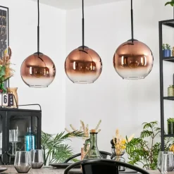 Koyoto Suspension, Boule lumineuse, Suspension Clair, Cuivré, 3 lumières