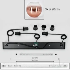 Koyoto Suspension, Boule lumineuse, Suspension Clair, Cuivré, 3 lumières