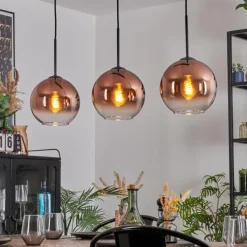 Koyoto Suspension, Boule lumineuse, Suspension Clair, Cuivré, 3 lumières