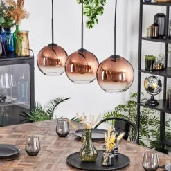 Koyoto Suspension, Boule lumineuse, Suspension Clair, Cuivré, 3 lumières