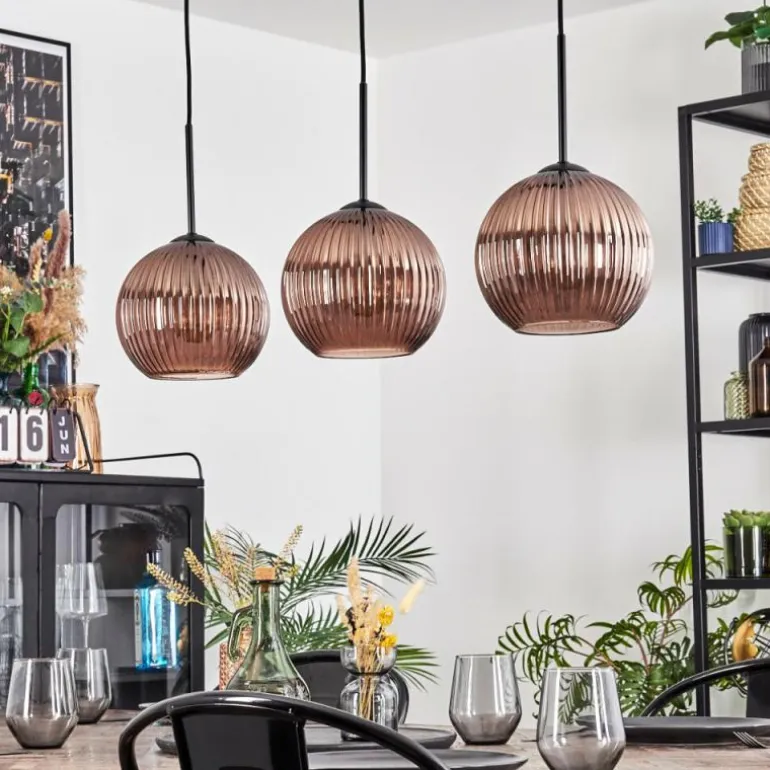 Koyoto Suspension, Boule lumineuse, Suspension Cuivré, 3 lumières