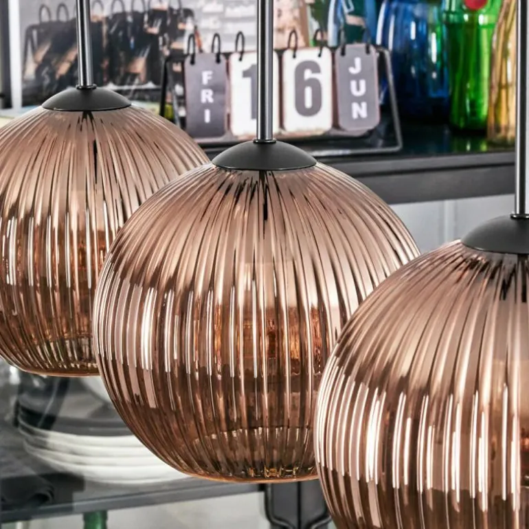 Koyoto Suspension, Boule lumineuse, Suspension Cuivré, 3 lumières