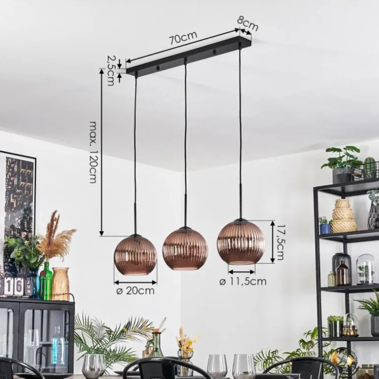 Koyoto Suspension, Boule lumineuse, Suspension Cuivré, 3 lumières