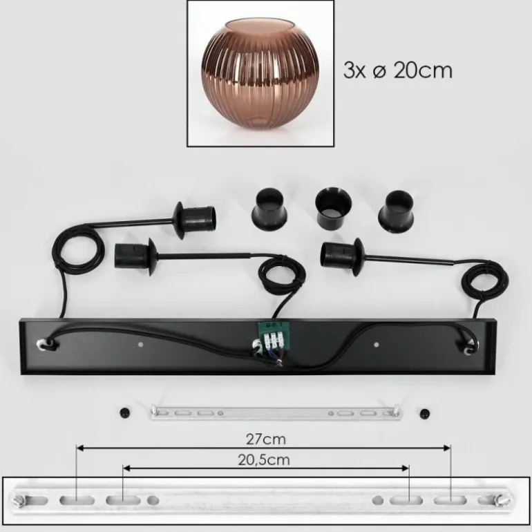 Koyoto Suspension, Boule lumineuse, Suspension Cuivré, 3 lumières