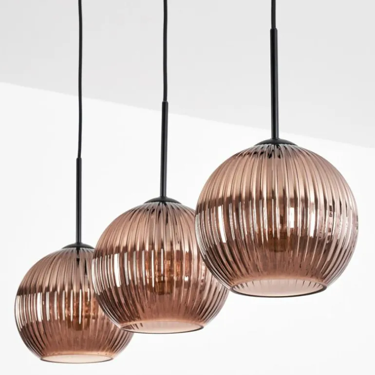 Koyoto Suspension, Boule lumineuse, Suspension Cuivré, 3 lumières