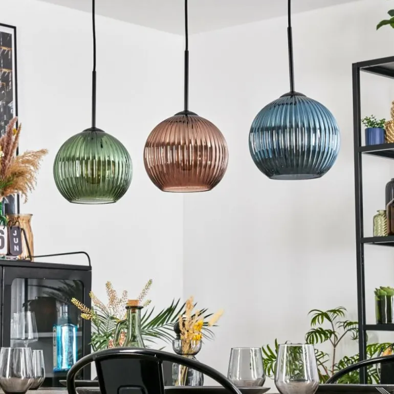 Koyoto Suspension, Boule lumineuse, Suspension Bleu, Vert, Cuivré, 3 lumières